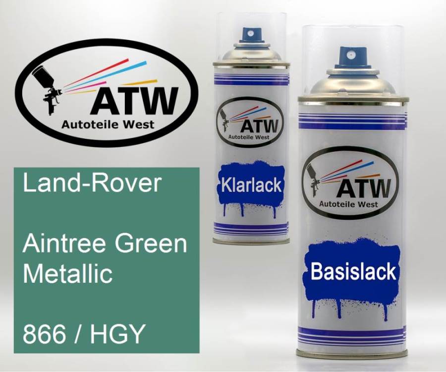 Land-Rover, Aintree Green Metallic, 866 / HGY: 400ml Sprühdose + 400ml Klarlack - Set, von ATW Autoteile West.